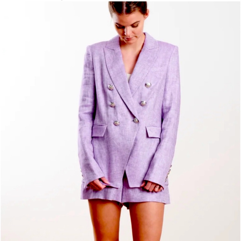 Veronica Beard Miller Dickey Jacket Linen Herringbone Lilac Blazer Size 14 EUC